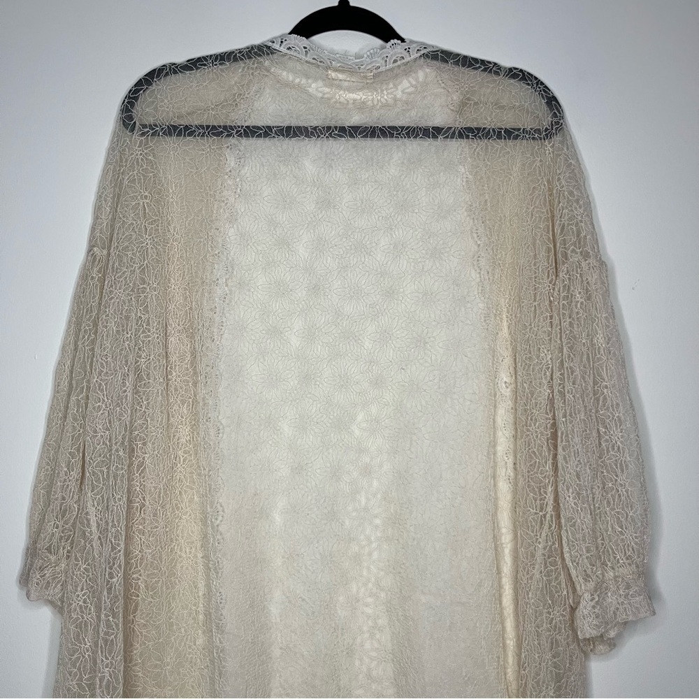 VTG DEAR YN Antique Cream Sheer Lace Festival Embroidered Lingerie Duster Robe - Picture 5 of 6